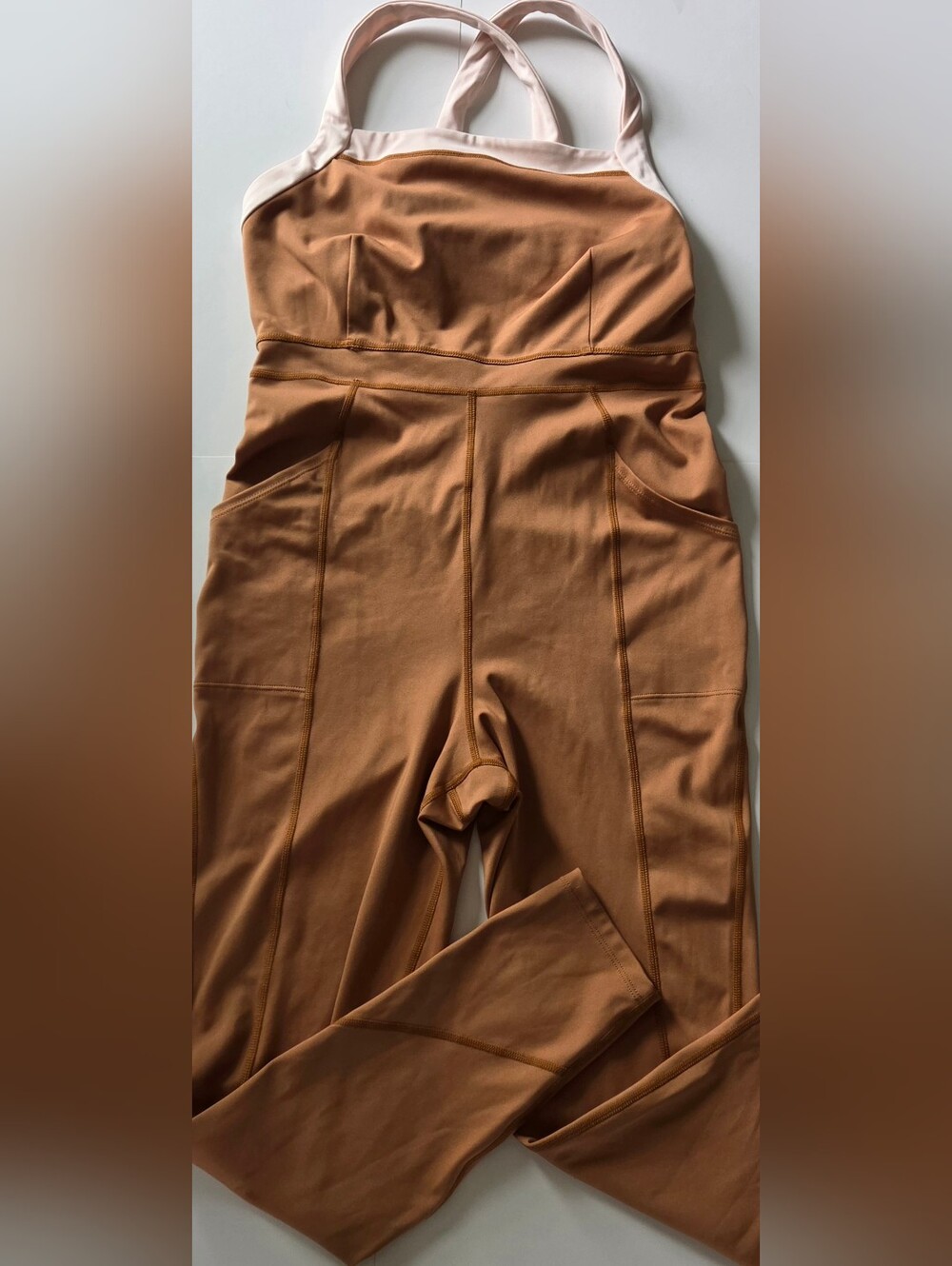 Free People Burnt Topaz Cross Back Bodysuit Jumpsuit Utility Pocket Square Neck